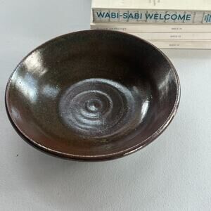 Signed Studio Art Pottery Bowl Glazed Hand Thrown Signed Stoneware 10x3" Brown